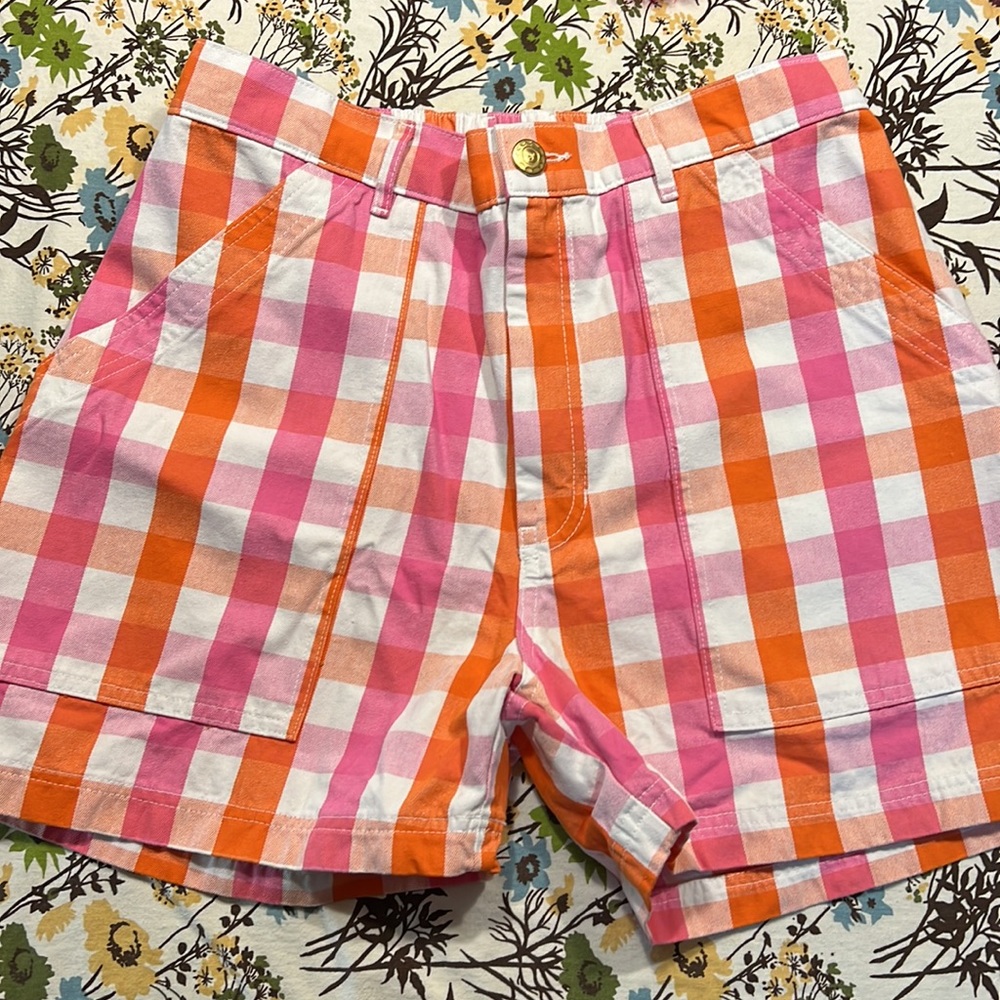 Big Bud Press PINK/ORANGE GINGHAM WORK SHORTS MEDIUM **LIMITED EDITION**